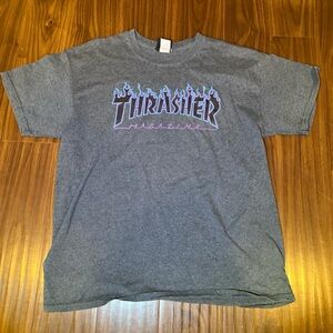 Thrasher Charcoal Tee with Blue and Purple Accents